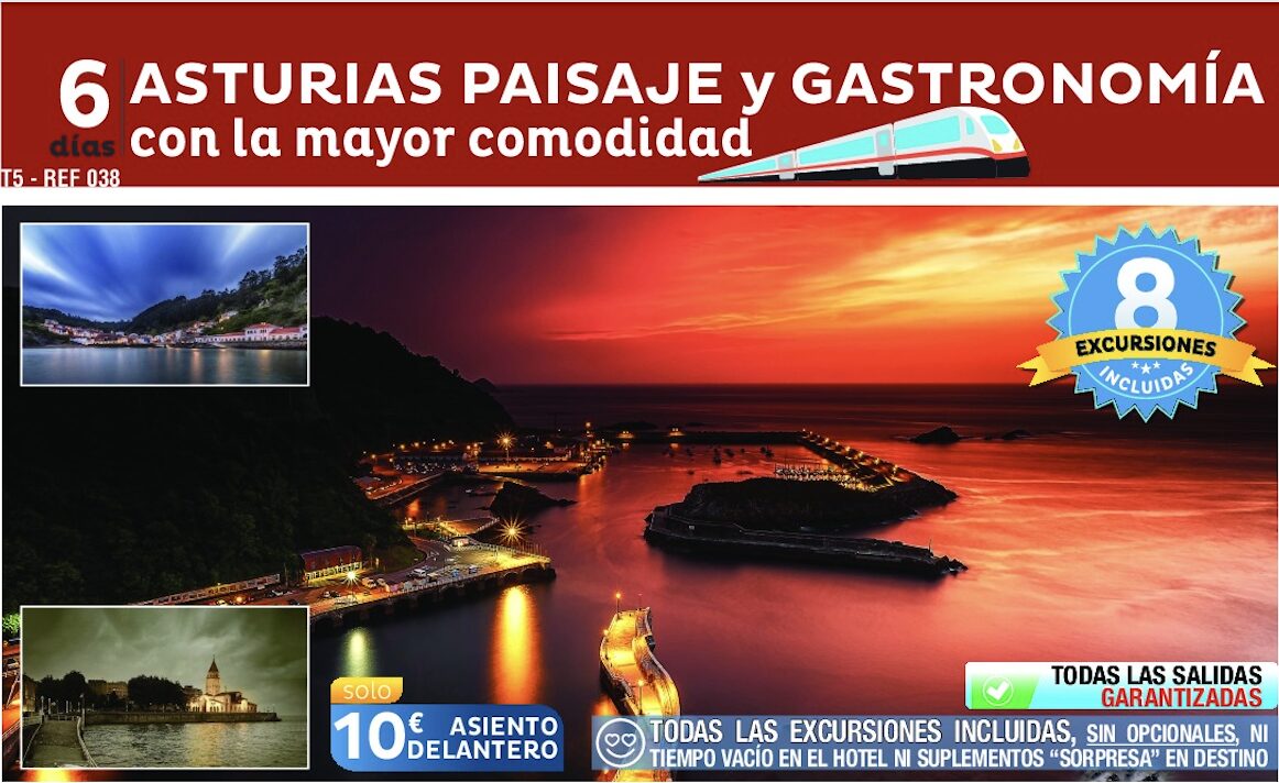 Imagen publicitaria de OD Viajes con una oferta de viaje organizado a Asturias en tren.
